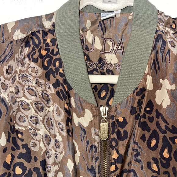 FUDA International Vintage Womens Bomber Jacket Size Medium Silk Animal Print - Picture 3 of 13